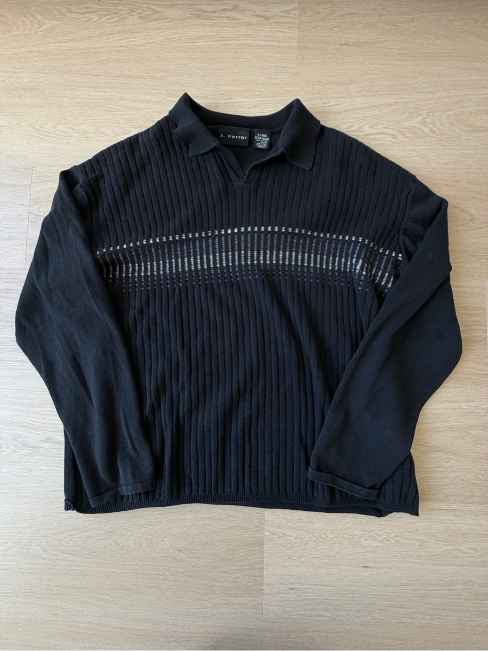 jf j.ferrar Black Ribbed Polo Sweater with Contrast Stitching